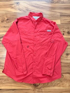 Columbia Men's Red Long-Sleeve Button-Down Performance Shirt